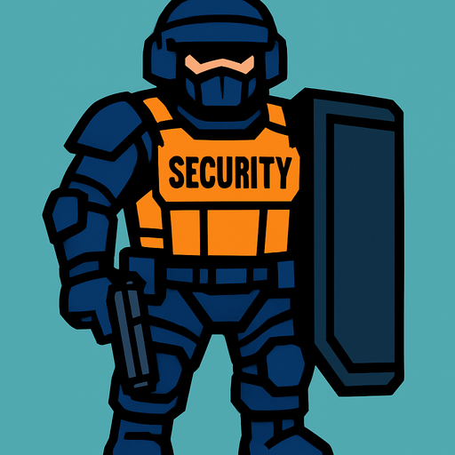 zırhlı güvenlik görevlisi.
In-Game asset.  2d.  High contrast.  No shadows