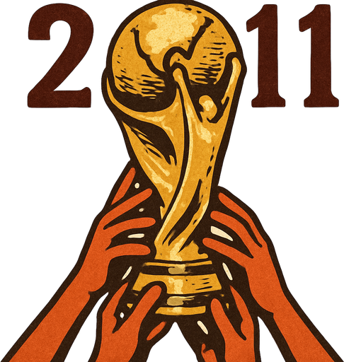 2011 futbol şampiyonluk kupası resmi oluştur . Bu kupayı alttan birden fazla el kaldırıyor olsun . kupa  altın sarısı renkte olsun . retro temada olsun !.
In-Game asset.  2d.  High contrast.  No shadows