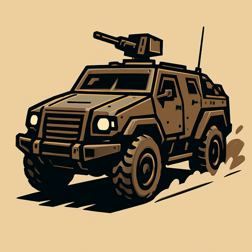 ZIRHLI ARAÇ ARKA SOL ÇAPRAZ ŞEKİLDE İLERLİYOR ÖNDEN GÖRÜNTÜ.
In-Game asset.  2d.  High contrast.  No shadows