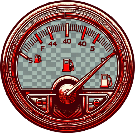 Red fuelindicator's gauge. Transparent image from front view.