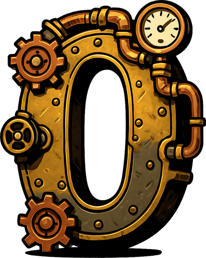 un 0 es estilo steampunk.
In-Game asset.  2d.  High contrast.  No shadows