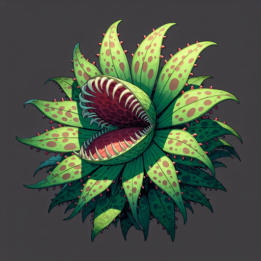 meat eating plant.
Single Game Texture.  In-Game asset.  2d.  Blank background.  High contrast.  No shadows