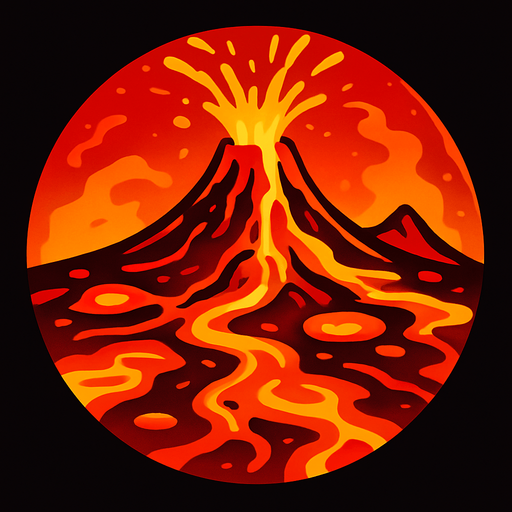Planet of fire, volcano, magma, lava.
In-Game asset.  2d.  High contrast.  No shadows