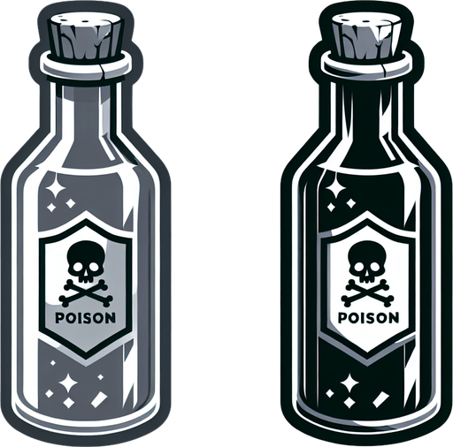A bottle of poison.
Single Game Texture. In-Game asset. 2d. Blank background. High contrast. No shadows.