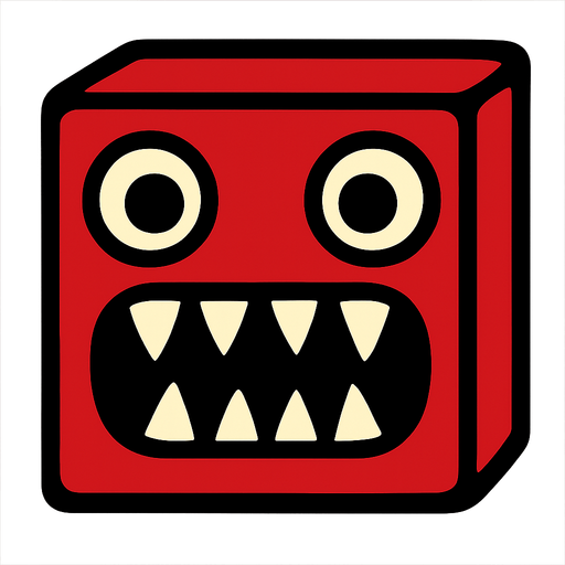 square re cube with 2 eyes and spike teeths inside

In-Game asset.  2d.  High contrast.  No shadows