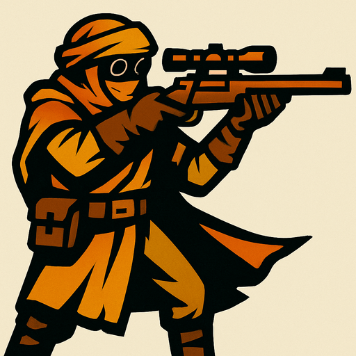 Çöl haydut sniper.
In-Game asset.  2d.  High contrast.  No shadows