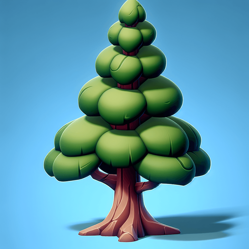 cartoony art style single tree.
In-Game asset.    Blank background.  High contrast.