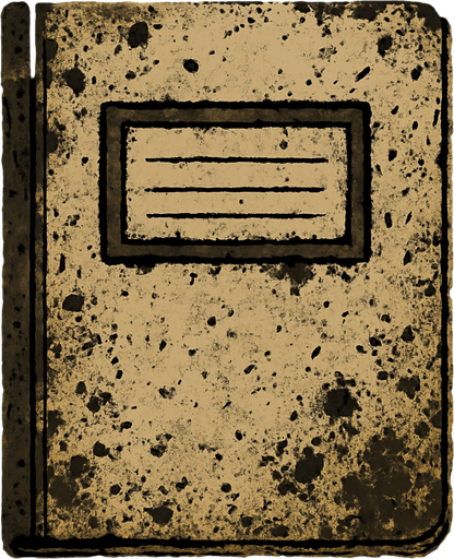 A dirty notebook like it was in a abandoned school.
In-Game asset.  2d.  High contrast.  No shadows