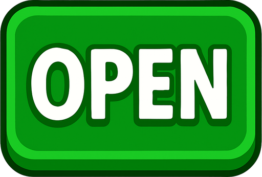 A green Open button.
In-Game asset.  2d.  High contrast.  No shadows
