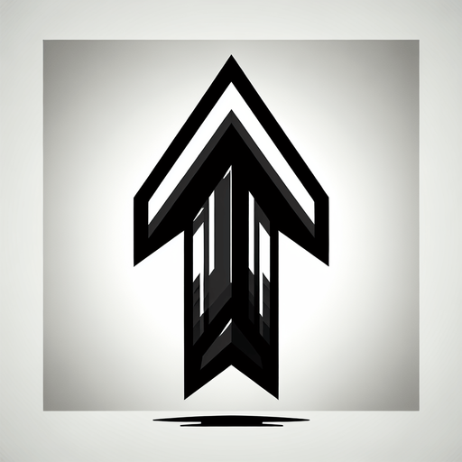 Simple Symmetrical Arrow. Vector. Pointing straight up. No details Game Texture. In-Game asset. 2d. Blank background. High contrast. No shadows.