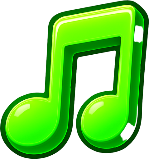 Bright green glowing musical note.
In-Game asset.  3d.  High contrast.  No shadows
