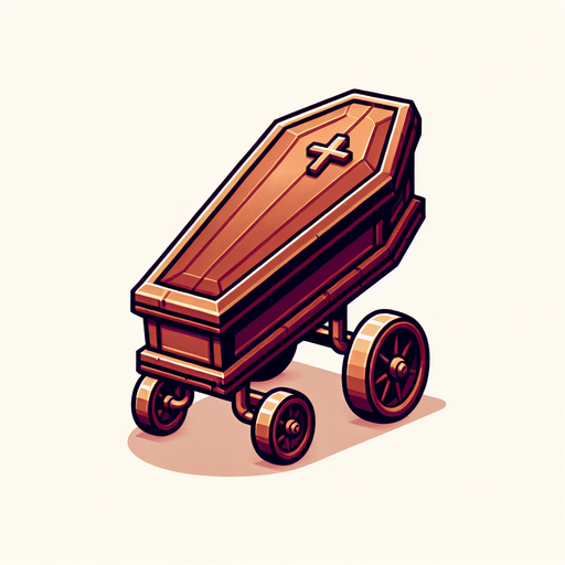 tekerlekli animasyon bir tabut ve dikey pozisyonda.
Single Game Texture. In-Game asset. 2d. Blank background. High contrast. No shadows.