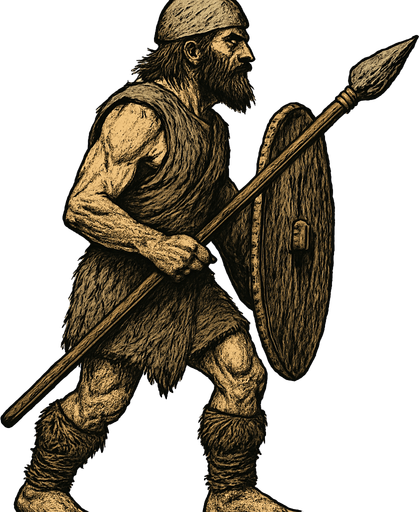 Taş çağında asker, yazısız, gerçekçi, yandan görünüm.
In-Game asset.  High contrast.  No shadows