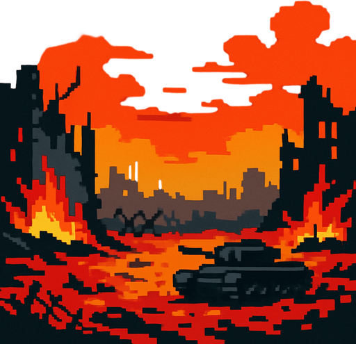 a pixel war background.
In-Game asset.  2d.  High contrast.  No shadows