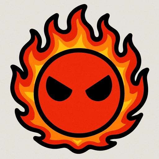make a red firey circle with black eyes that are mad and no mouth.
In-Game asset.  2d.  High contrast.  No shadows