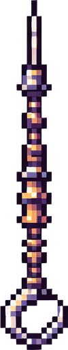 a pixel harpoon, vertical and looking up, retro like in pang games..
Single Game Texture. In-Game asset. 2d. Blank background. High contrast. No shadows.