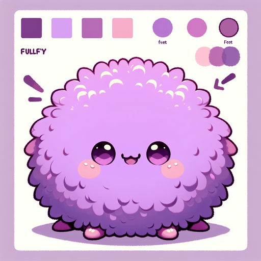 a purple furry cuddly ball of fur. little feet. No ears. cute happy face. Cartoon style. Cute art style. Simple vector style. Pastel colors, flat shaded, vector art. Single Game Texture. In-Game asset. 2d. Blank background. High contrast. No shadows