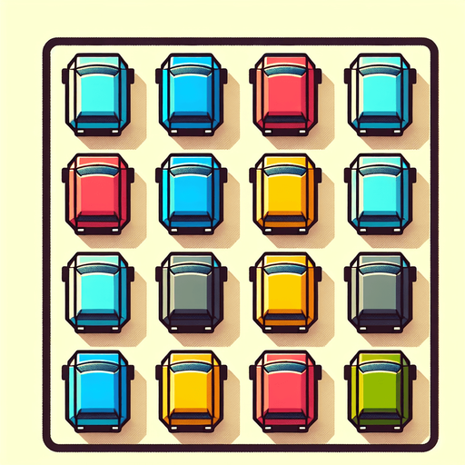 Квадратные модельки машин, мальтяшная, вид сверху.
Single Game Texture. In-Game asset. 2d. Blank background. High contrast. No shadows.