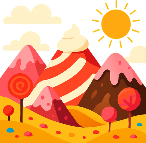 a sunny place where the mountains are sweet.
In-Game asset.  2d.  High contrast.  No shadows