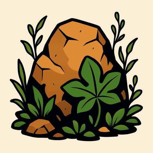 Pierre élément végétal.
In-Game asset.  2d.  High contrast.  No shadows