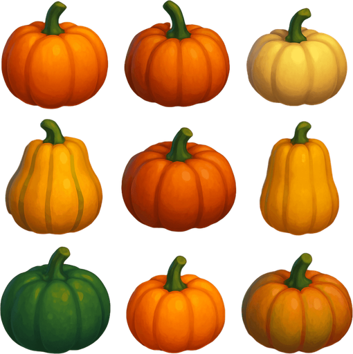 Pack of different pumpkin, painted 3D pumpkin, without black lines around it!
In-Game asset.  High contrast.  No shadows. 3D