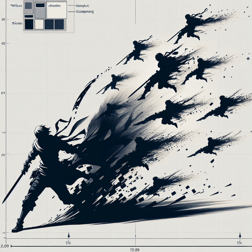 A central figure with several fading, translucent shadow copies trailing behind or positioned nearby. Could also be a weapon swing that leaves dark afterimages..
Single Game Texture.  In-Game asset.  2d.  Blank background.  High contrast.  No shadows