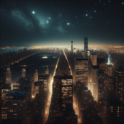 Photorealistic and ultrawide panoramic landscape from New york at night.