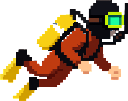 realistic pixel diver.
In-Game asset.  2d.  High contrast.  No shadows