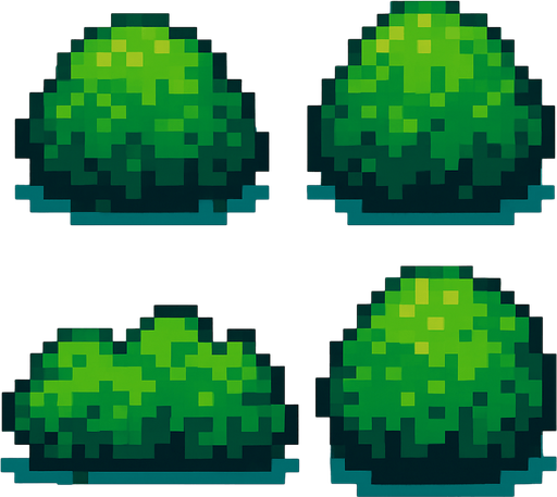 Generame arbustos pixelar.
In-Game asset.  2d.  High contrast.  No shadows