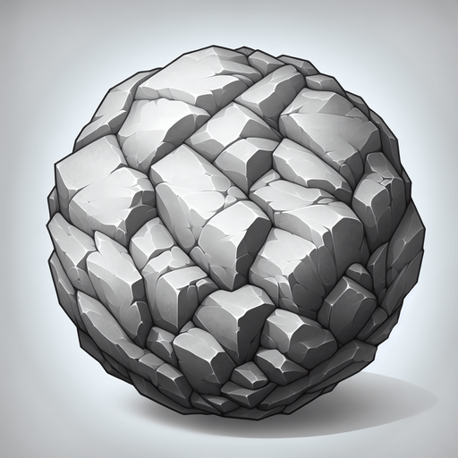 A STONE.
Single Game Texture. In-Game asset. 2d. Blank background. High contrast. No shadows.