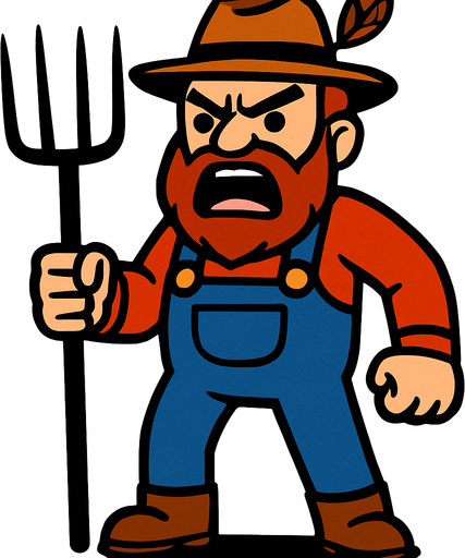angry farmer with all body.
In-Game asset.  2d.  High contrast.  No shadows