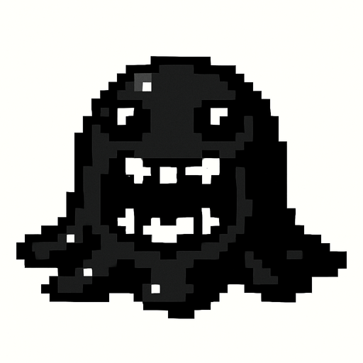 monstruo de slime negro de pixeles.
In-Game asset.  2d.  High contrast.  No shadows