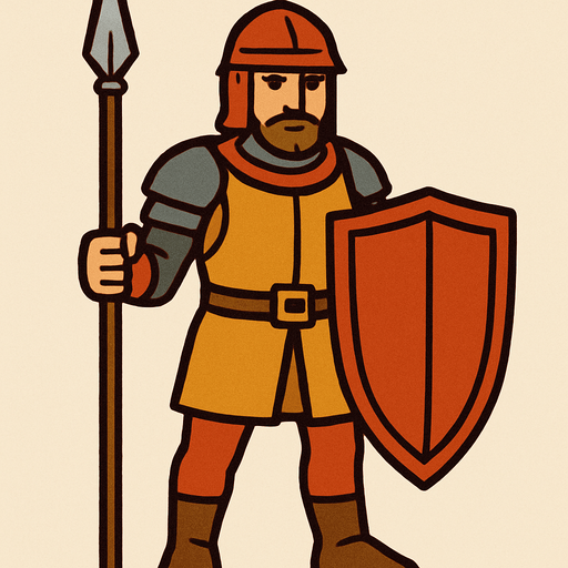 medieval soldier.
In-Game asset.  2d.  High contrast.  No shadows