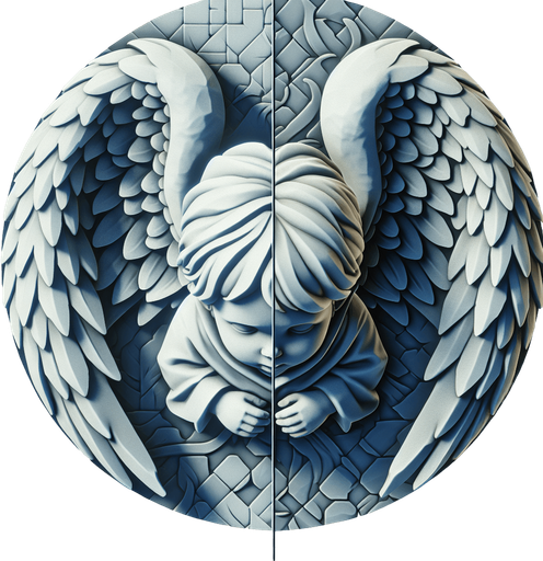 A child with wings, top down view Single Game Texture. In-Game asset. 2d. Blank background. High contrast. No shadows.