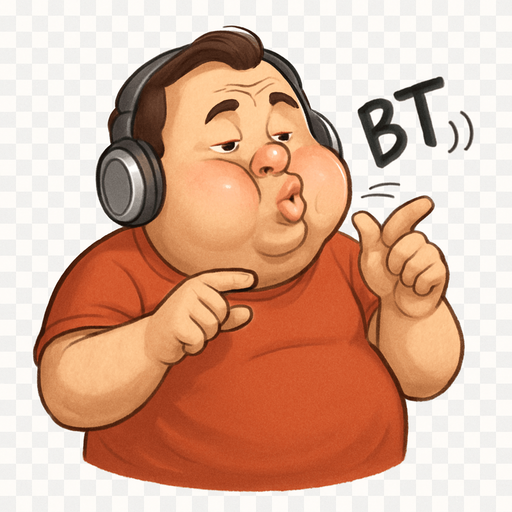 Orta yaşlı  beatbox karakter, şişman ve komik, ayrica sevimli, ayakları gözükmesinn, sadece beline kadar gözüksün, yanakları şişmiş: beatbox yapıyor görünmeli. arka planı transparan olsun