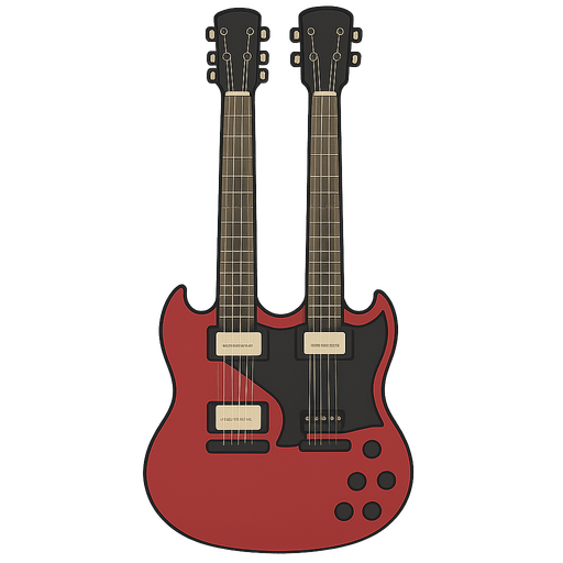 Çift kollu elektro gitar. No background. Transparent background. Blank background. No shadows. 2d. In-Game asset. flat