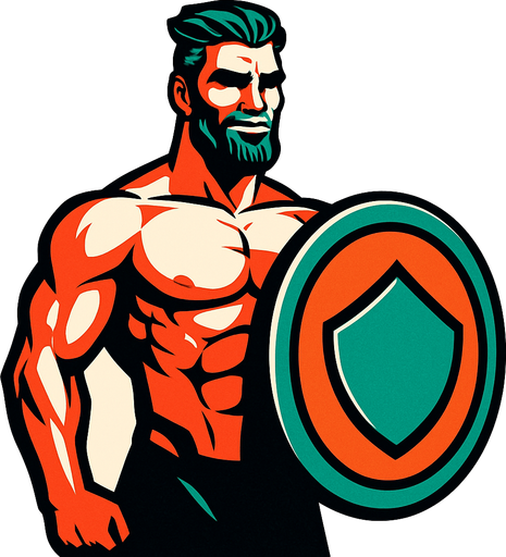 gigachad ama elinde kalkan var.
In-Game asset.  2d.  High contrast.  No shadows