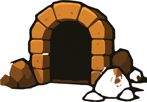 Una mazmorra rocosa, sin contorno y de fondo se vean piedras algo difuminadas y una entrada a una mazmorra.
In-Game asset.  2d.  High contrast.  No shadows.
In-Game asset.  2d.  High contrast.  No shadows