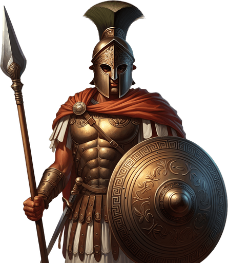 An animated image of an ancient greek warrior.
Single Game Texture. In-Game asset. 2d. Blank background. High contrast. No shadows.