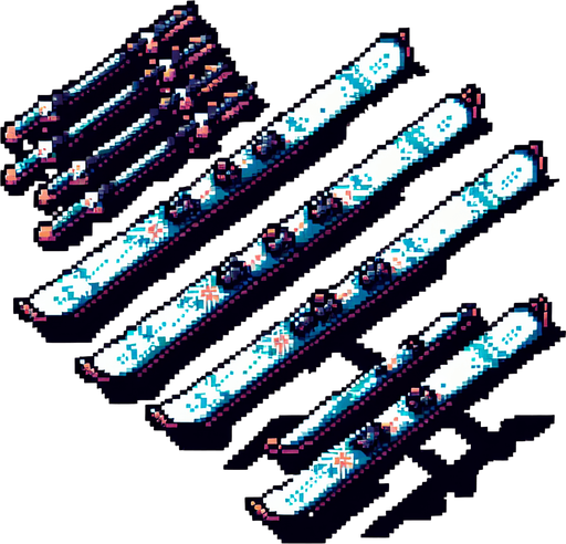 pixel art of skiis . Single Game Texture. In-Game asset. 2d. Blank background. High contrast. No shadows.