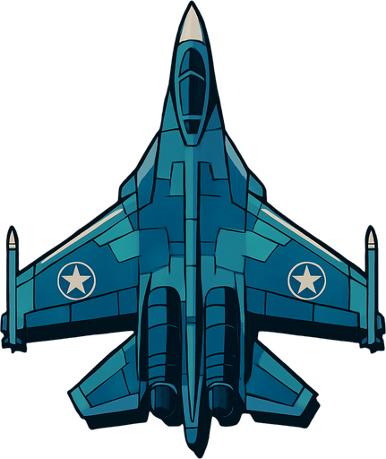 Top view of Military fighter jet.
In-Game asset.  2d.  High contrast.  No shadows