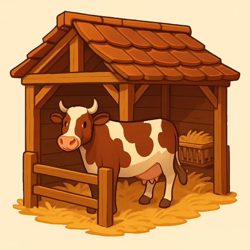 Un establo donde se pueden ver una vaca.
In-Game asset.  No shadows