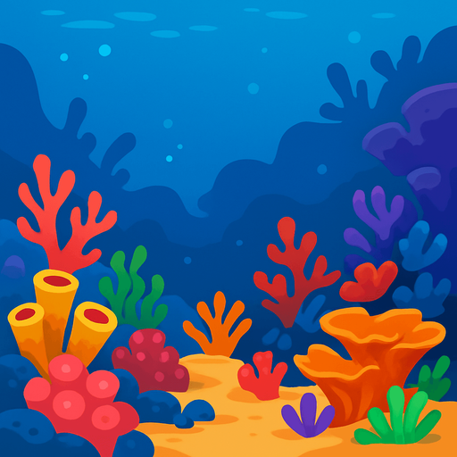 veryy quite coral reef under sea disney 2d image style.
In-Game asset.  2d.  High contrast.  No shadows