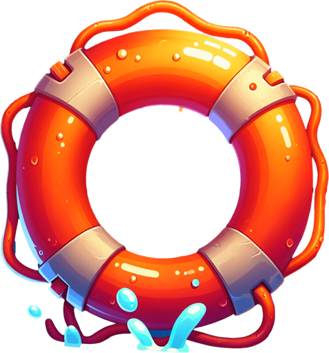 orange life rings asset that revive from water.
Single Game Texture.  In-Game asset.  2d.  Blank background.  High contrast.  No shadows