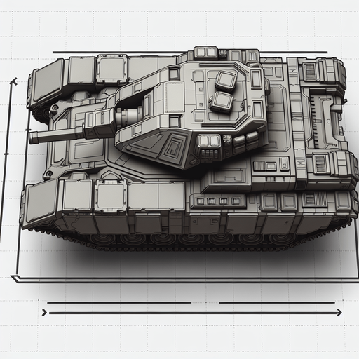 top down scifi image military slugish tank.
Single Game Texture.  In-Game asset.  2d.  Blank background.  High contrast.  No shadows