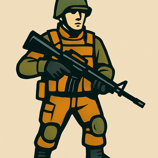 soldier with rifle.
In-Game asset.  2d.  High contrast.  No shadows