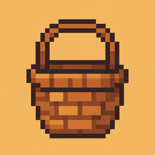 a pixel art of a basket.
In-Game asset.  2d.  High contrast.  No shadows