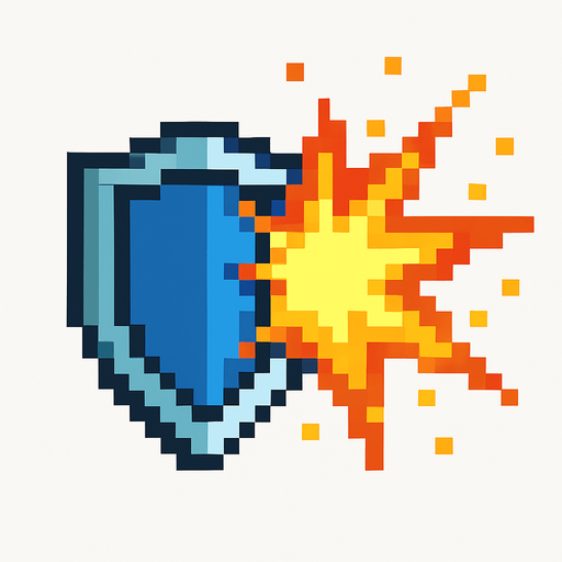 Particula de escudo siendo golpeado pixeleado
In-Game asset.  2d.  High contrast.  No shadows