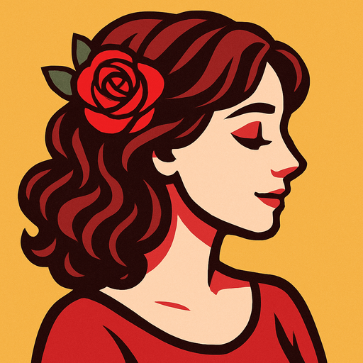a romantic woman profile photo.
In-Game asset.  2d.  High contrast.  No shadows
