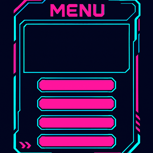 Empty cyberpunk style menu design.
In-Game asset.  2d.  High contrast.  No shadows